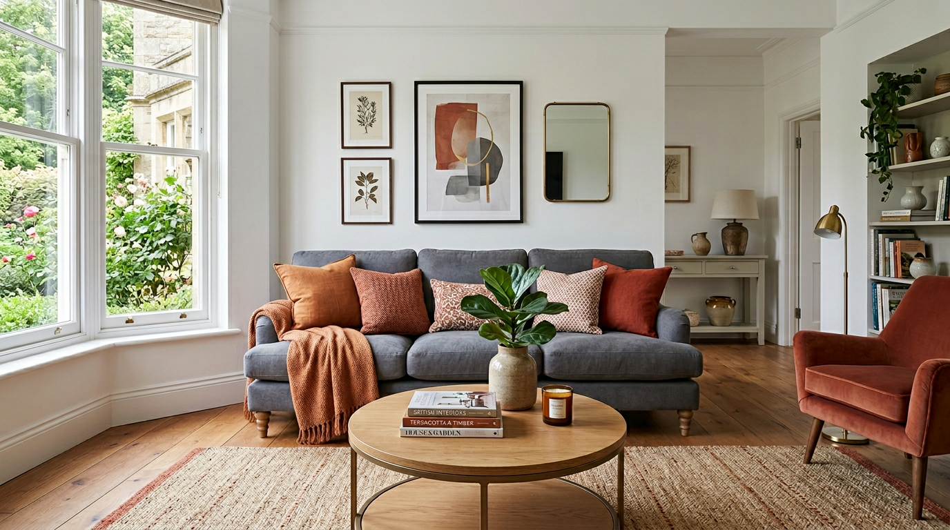 Beautiful British living room with warm interiors
