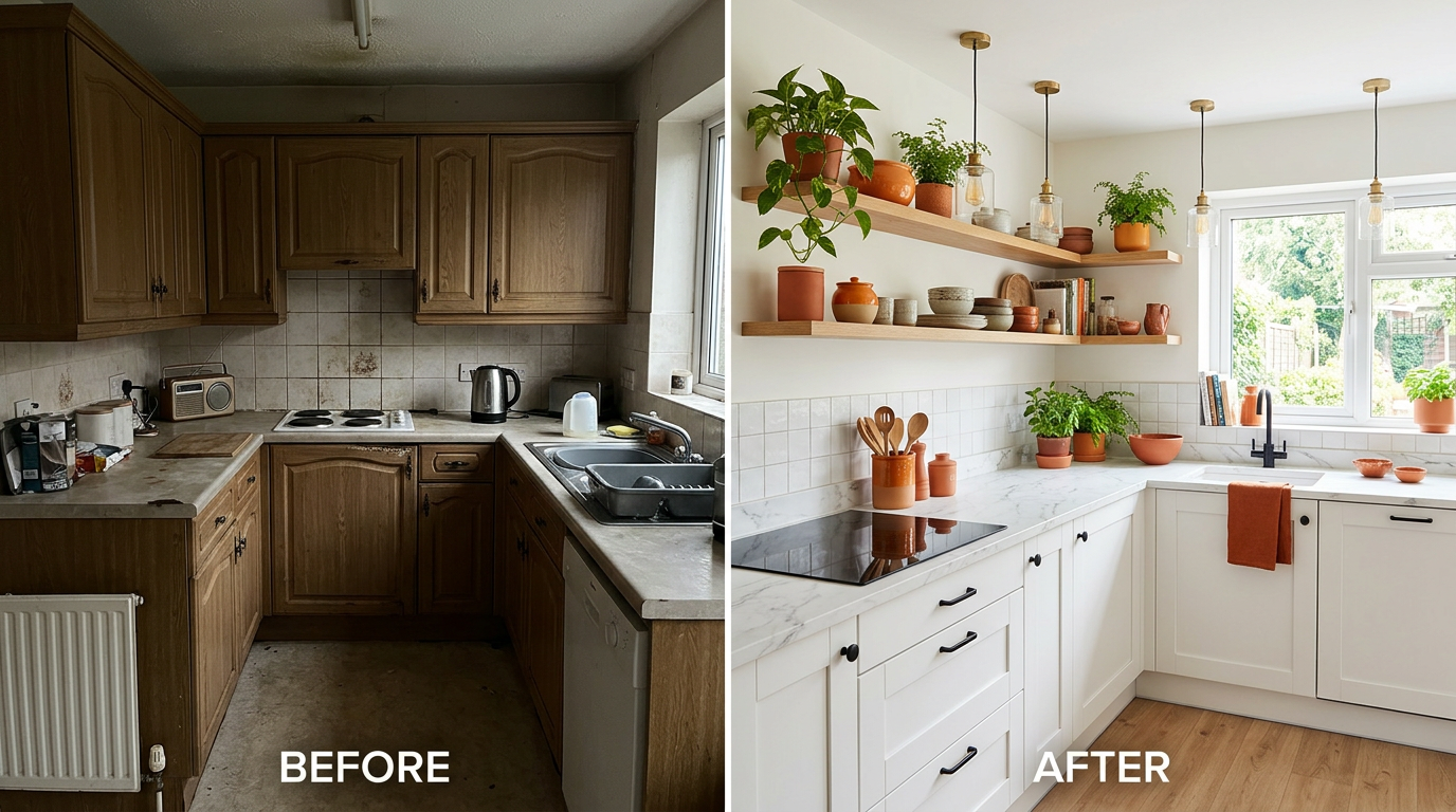 British kitchen renovation before and after